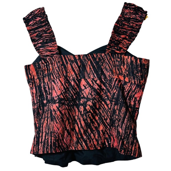 Splatter Print Cropped Top Womens S Red Black Ruched Strap Sweetheart Tank - Picture 3 of 4